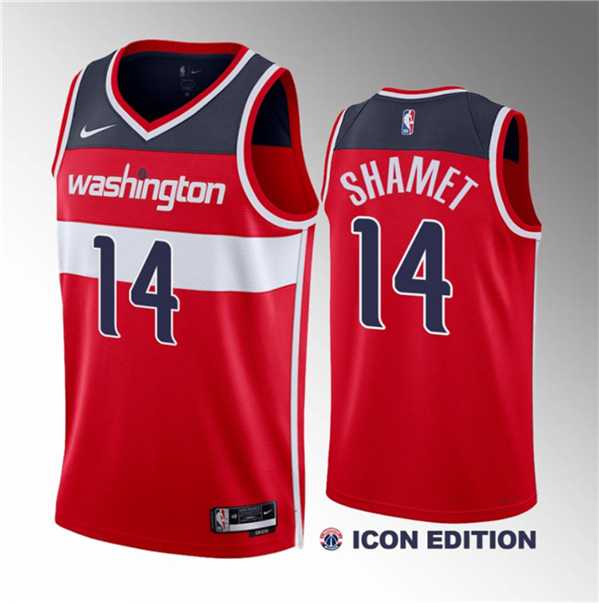 Men%27s Washington Wizards #14 Landry Shamet Red 2023 Draft Icon Edition Stitched Jersey